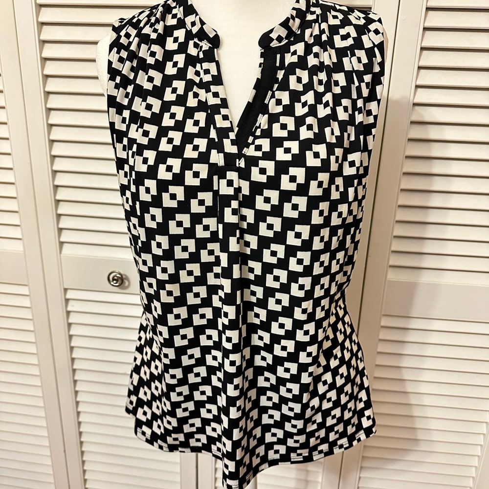 Worthington Black and White Checkered Blouse